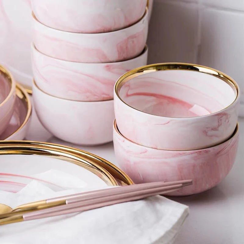 pink marble ceramic dinnerware plates