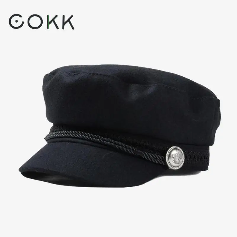 COKK Winter Hats For Women Winter Cap Wool Hat Female Button Baseball Cap Sun Visor Hat Gorras Casquette Black Fall Boina Bone-animated-img