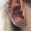 Modyle 8pc/set Bohemia Earrings Moon Sun Hand Design Ear Stud for Women Antique Silver Color Ear Cuff Ear Bone Piercing Earrings preview-1