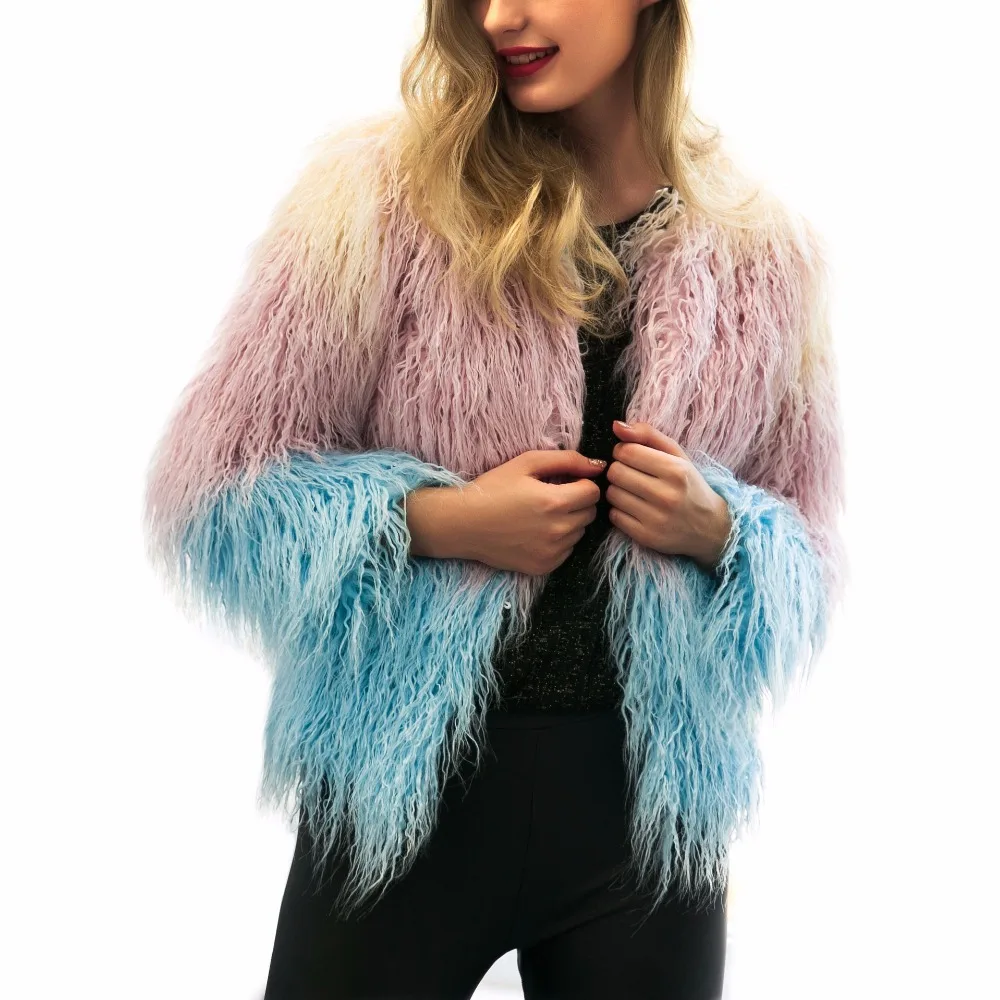 colorful faux fur coat