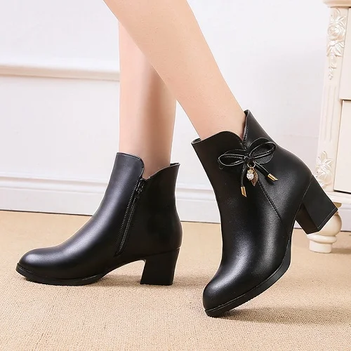 black leather high heel boots for women