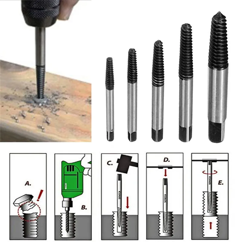 5pcs Damaged Screw Extractor Drill Bits 