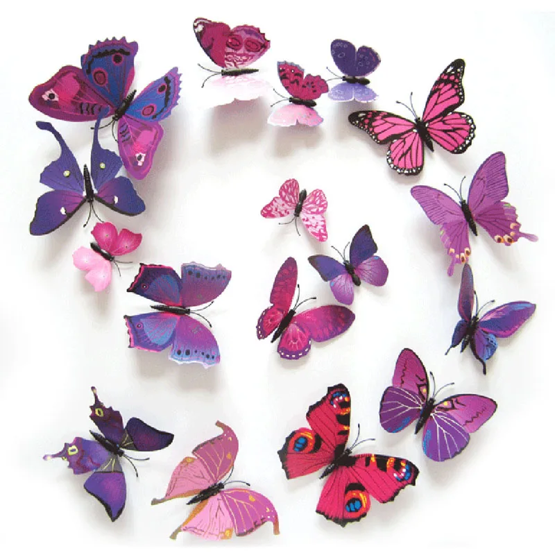 18pcs/lot 3d Effect Crystal Butterflies Wall Sticker Beautiful Butterfly  for Kids Room Wall Decals Home Decoration on The Wall