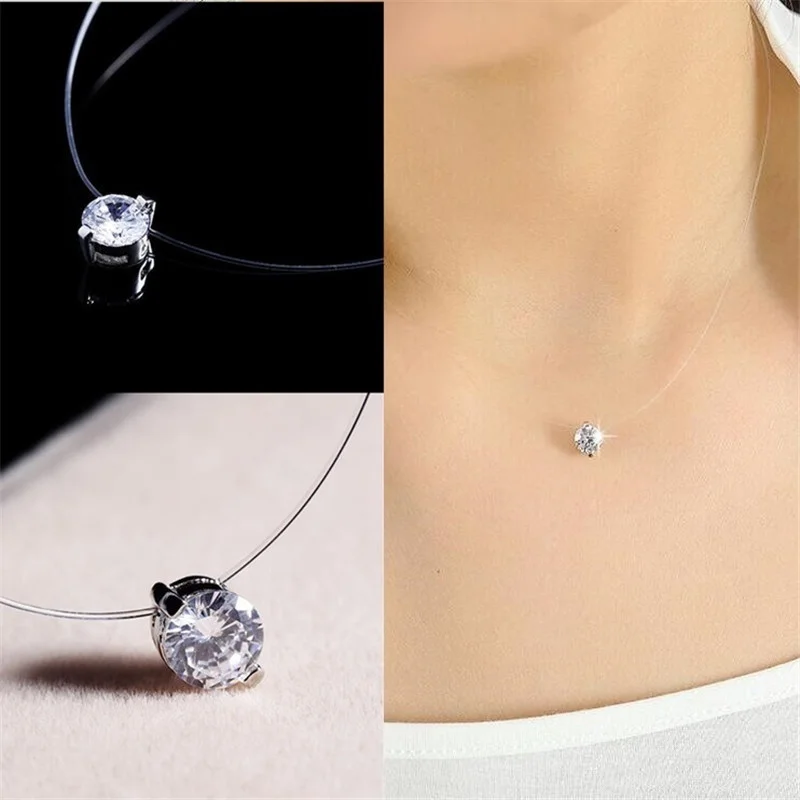 Hot Female Transparent Fishing Line Necklace Silver Color