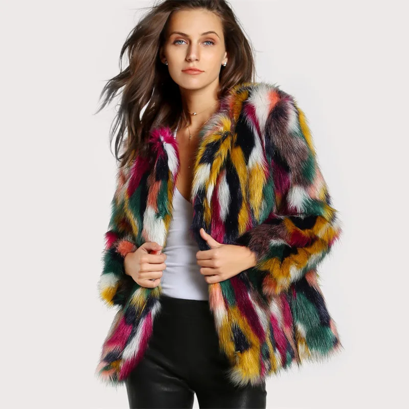 colorful faux fur coat