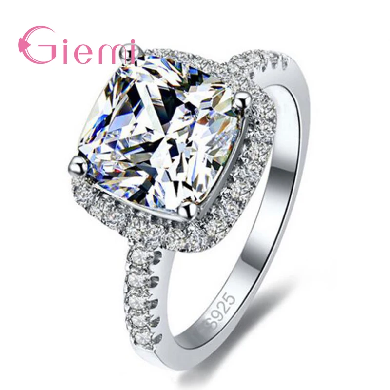 Real 925 Sterling Silver Rings With Shiny Cubic Zirconia For Women Bridal Wedding Engagement Accessory Anel Jewelry-animated-img