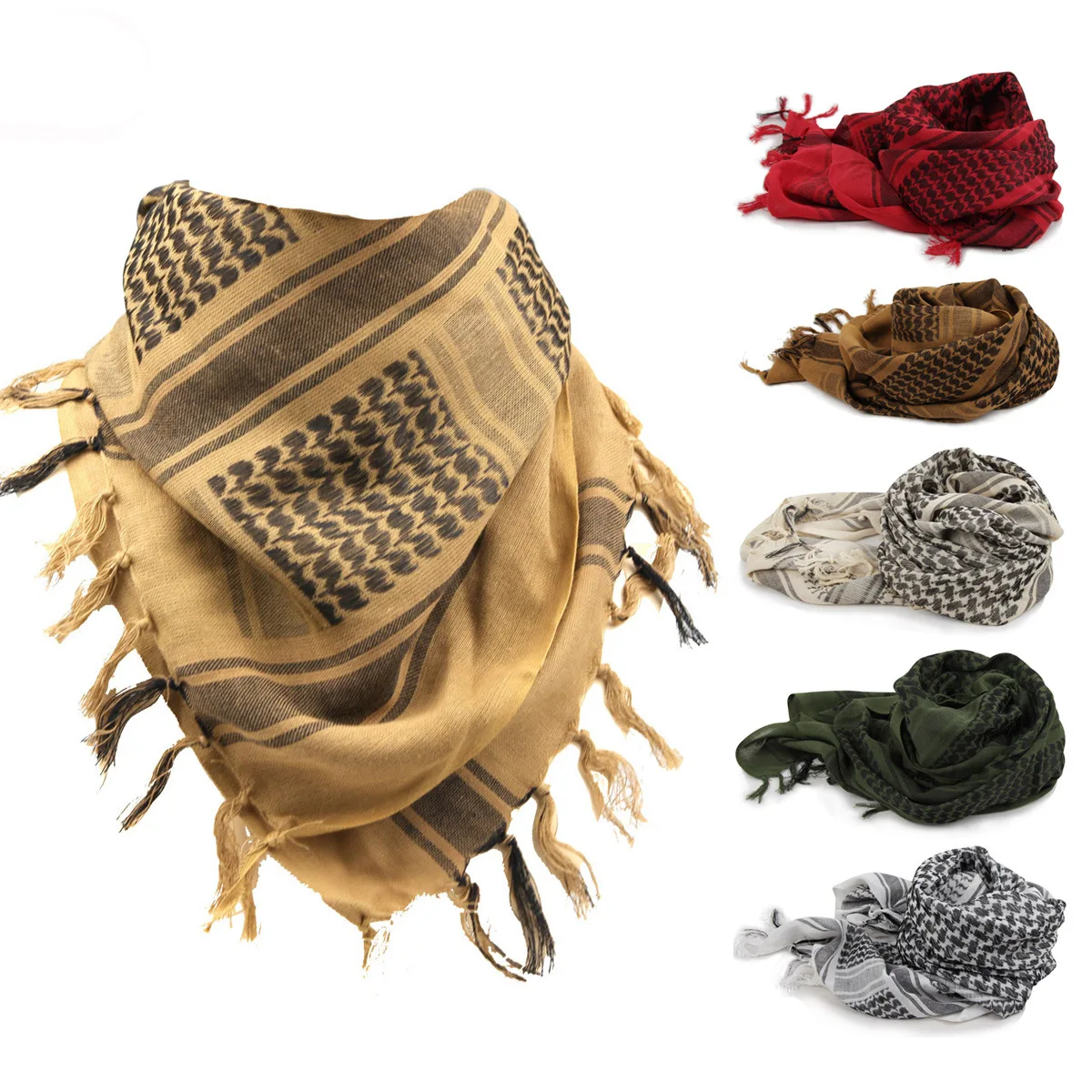 100%Cotton Thicker Arab Scarves Men Winter Military Keffiyeh Windproof Scarf Muslim Hijab Shemagh Tactical Desert Square Wargame-animated-img