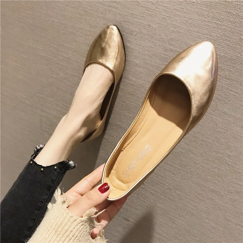 gold pointed toe flats