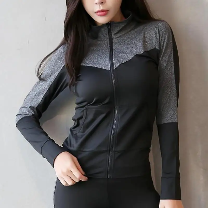Women Mandarin Collar Patchwork Running 