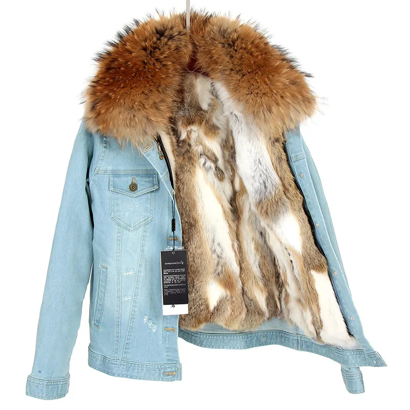 Natural Rabbit fur Lining Parka Coat 