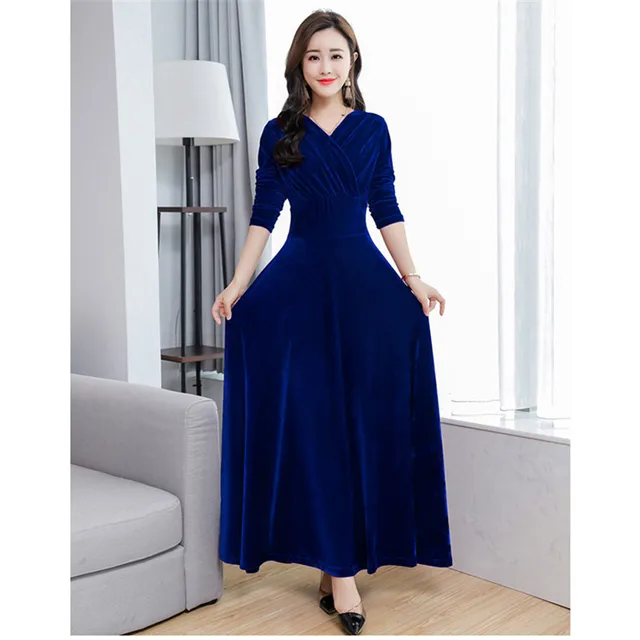 Velvet Dress Women Casual Long Dress 