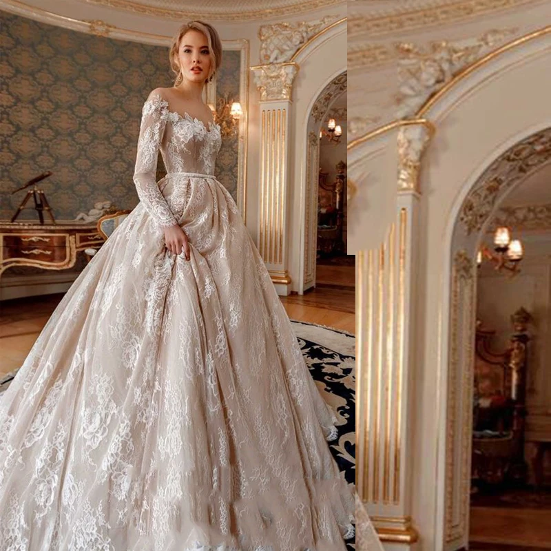 Champagne Lace Wedding Dress 2019 