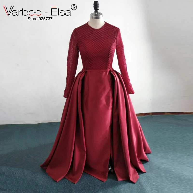 Long Sleeves Prom Dress Burgundy Long 
