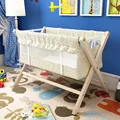 nature wood  baby crib baby cradle bed  small rocking bed multi-function children's bed mosquito net free gift easy fold preview-4