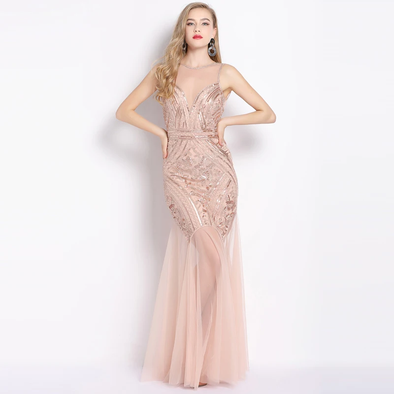 Women Sleeveless V Back Sheer Long 