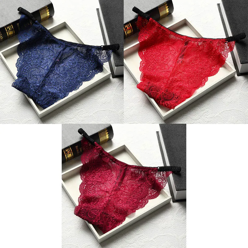 3 Pcs Sexy Panties Woman Underwear Lace Briefs Breathable Female Underpants  Transparent Panties Sexy Lace Underwear For Women