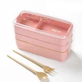 TUUTH Microwave Lunch Box 3 Layer 900ml Storage Box Wheat Straw Fruit Salad Rice Bento Box Food Container for School Office preview-2