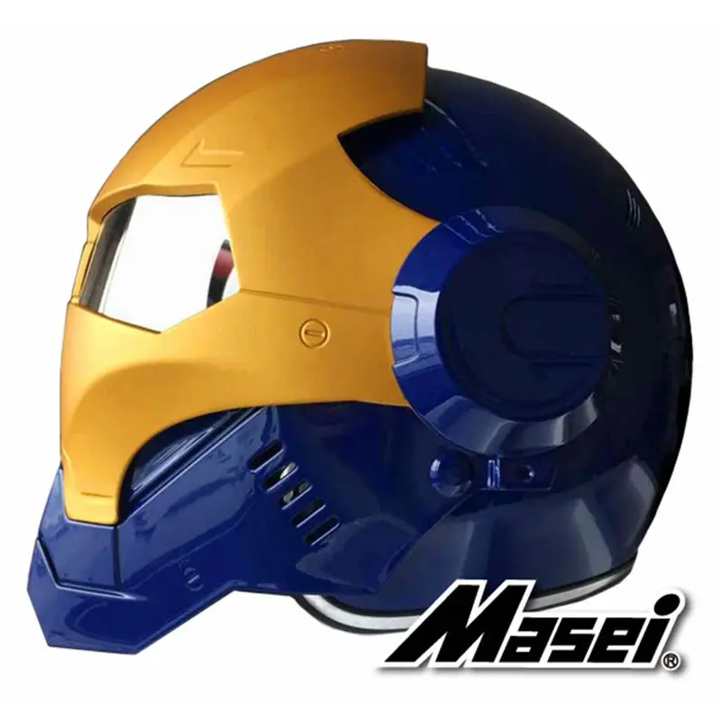 blue iron man motorcycle helmet