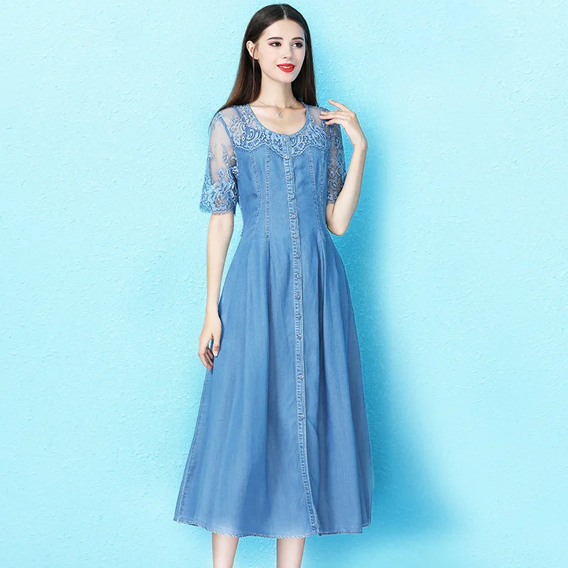 calf length denim dress