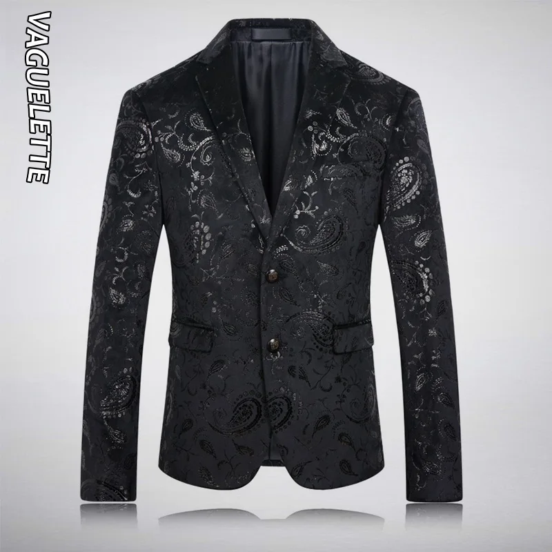 Printed Velvet Blazer Slim Fit 