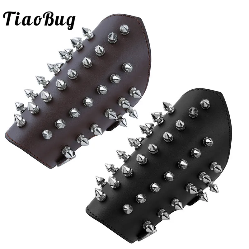 Fashion Mens Metal Spike Studded Leather Fingerless Gloves Cosplay