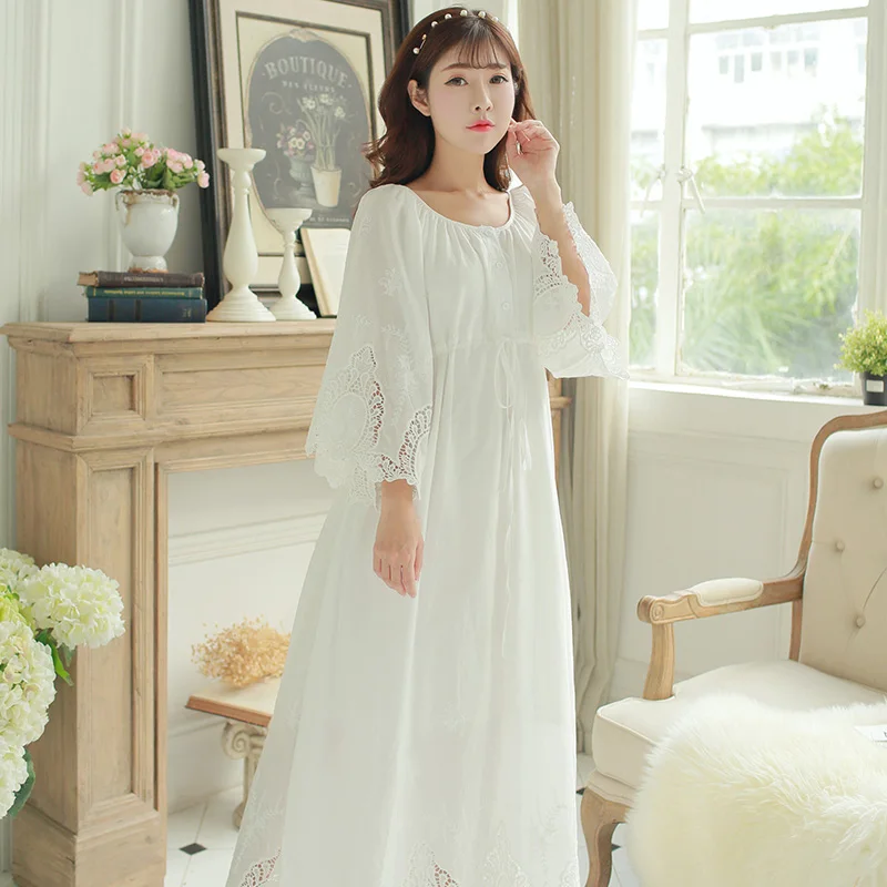 Vintage Dress Cotton White Long Dress 