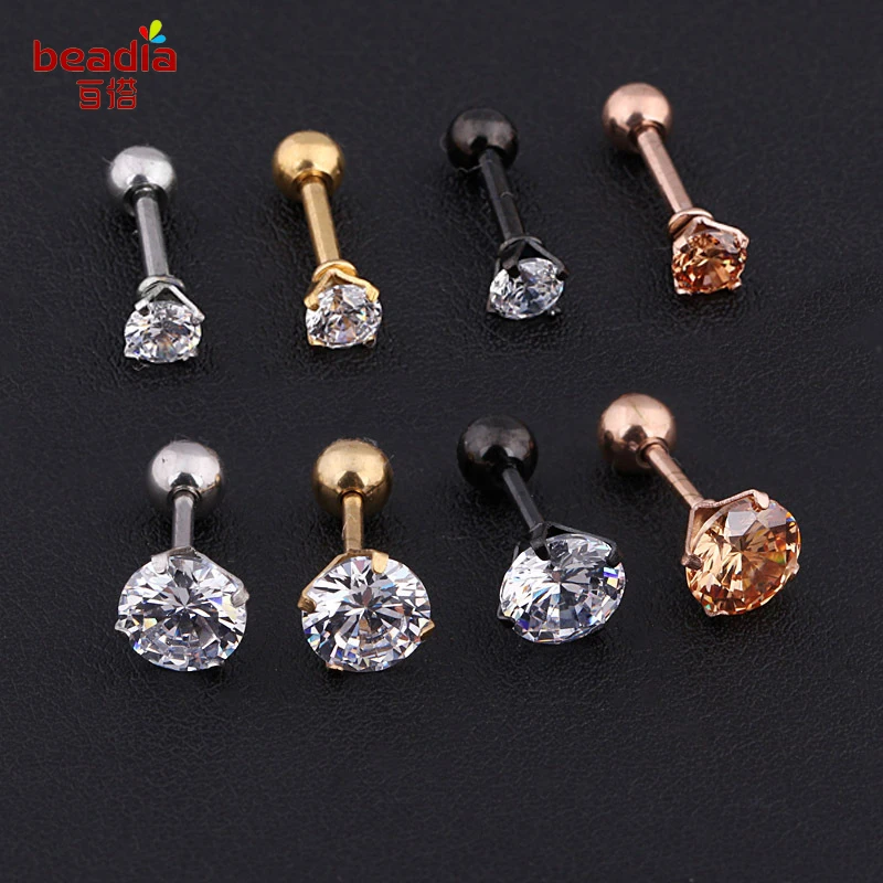 New Fashion 2pcs/bag Gold Silver color Crystal Cartilage Earring Helix ear Piercing Top Upper Body For Women & Men Jewelry-animated-img