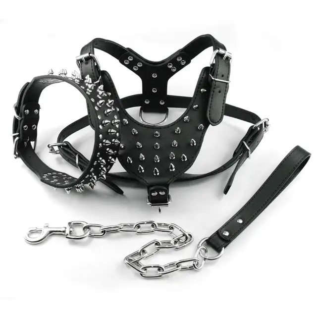 spiked dog harness collar leash set