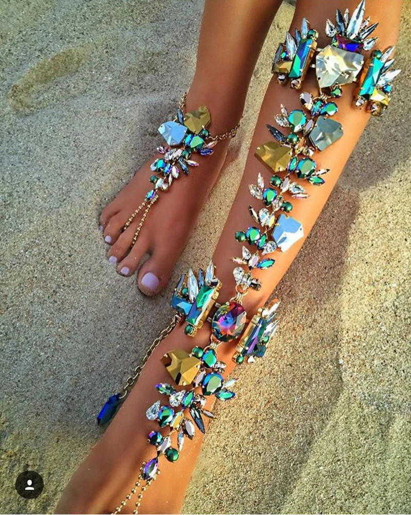 Dvacaman Hot New Trendy Ankle Bracelet Wedding Barefoot Sandals Beach Foot Jewelry Sexy Pie Leg Chain Female Boho Crystal Anklet-animated-img