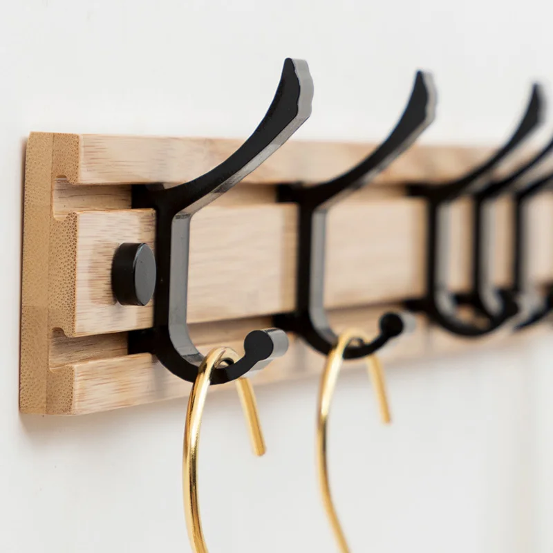 Black Wood Wall Hook Wall Hanging Coat Rack for Bathroom Kitchen