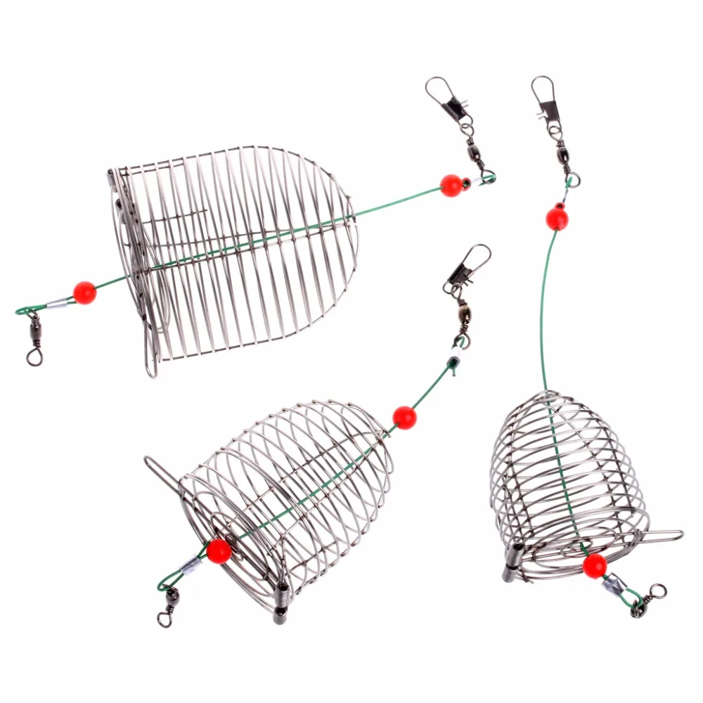 2Pcs Carp Fishing Bait Trap Cage Feeder Basket Holder Stainless