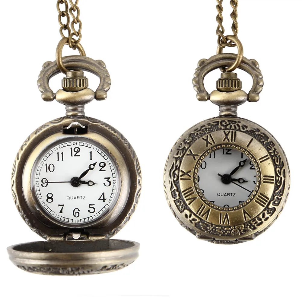 Elegant Fashion Vintage Pocket Watch Alloy Roman Number Dual Time Display Clock Necklace Chain Watches Birthday Gifts LL@17
