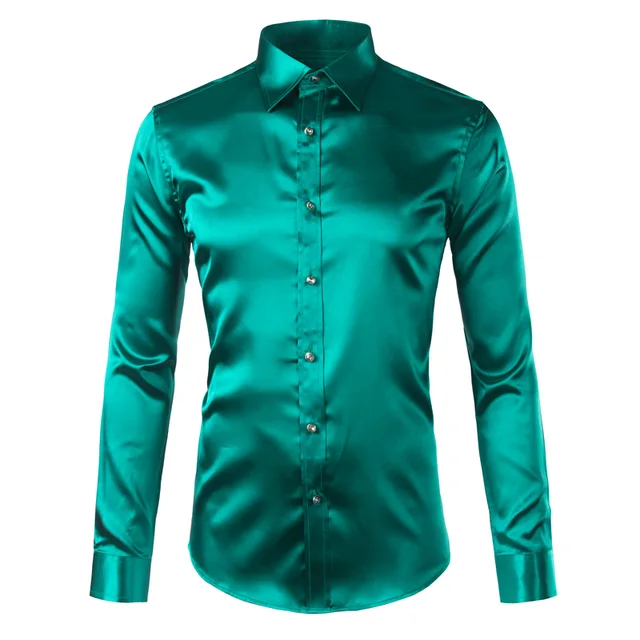 High Quality Silk Satin Shirt Men 