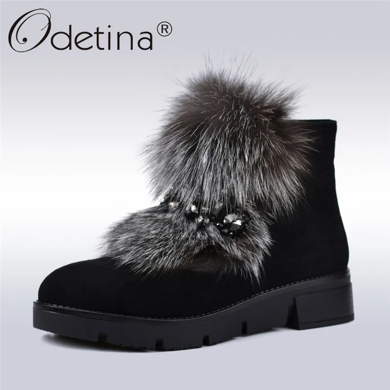 Odetina Luxury Fox Fur Flock Leather 
