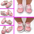 New 7.5cm baby doll shoes for 43 cm new born doll accessories and American doll fashion pink glossy sneakers