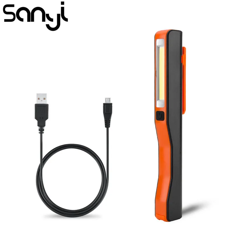 SANY USB Rechargeable COB LED Flashlight Work Inspection Torch Penlight Magnetic Clip Handy Lantern For Camping Working-animated-img