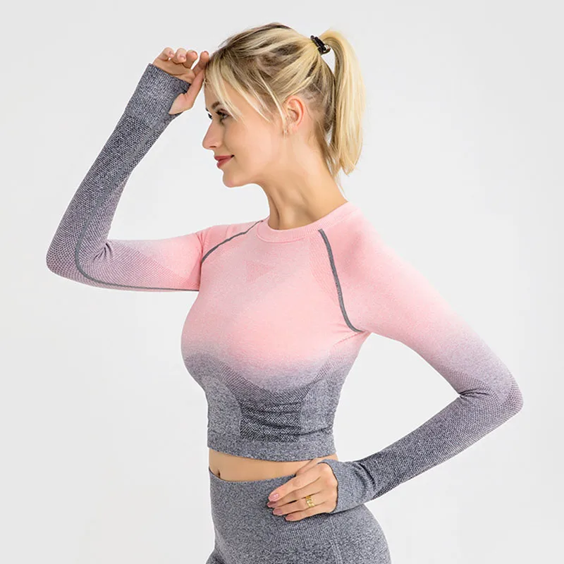New Long Sleeve Yoga Shirts for Women Workout Gym Crop Top