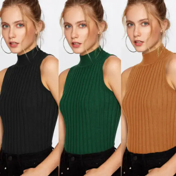 turtle neck sleeveless tops for women