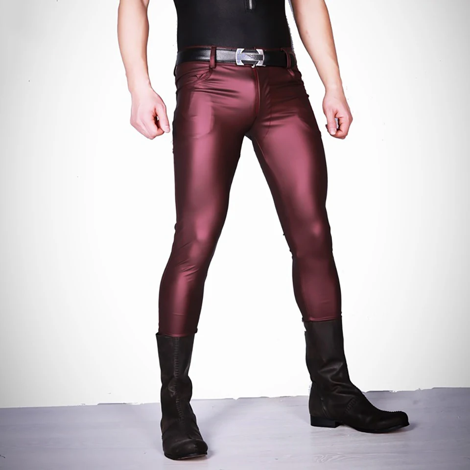 leather faux pants men