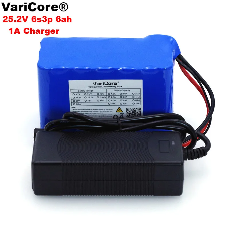 VariCore 24V 6Ah 6S3P 18650 Battery li-ion battery 25.2v BMS 6000mah electric bicycle moped /electric/battery pack +1A Charger-animated-img