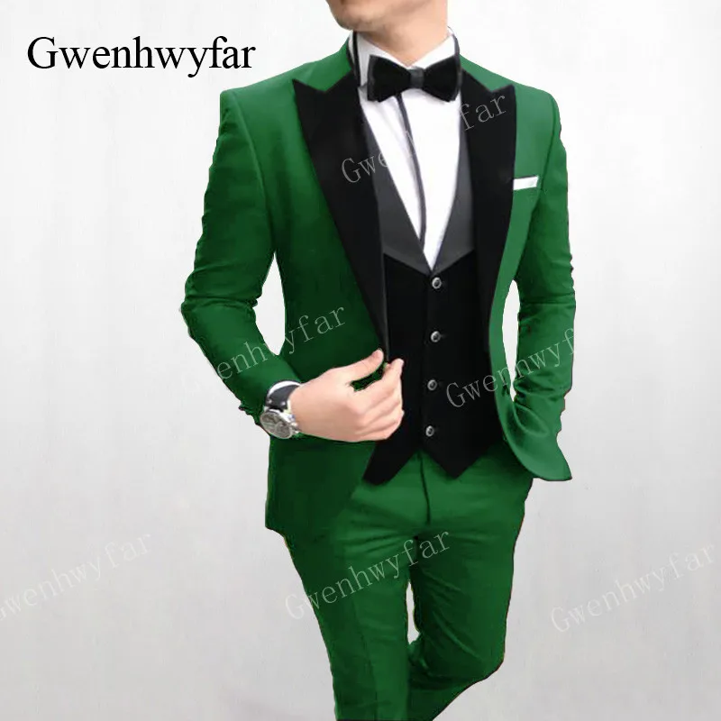 Formal Men Prom Suits Red Velvet Vest 