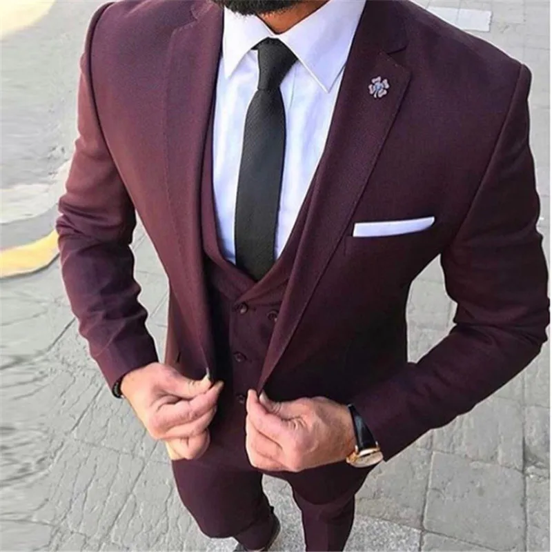 wine colour wedding suit