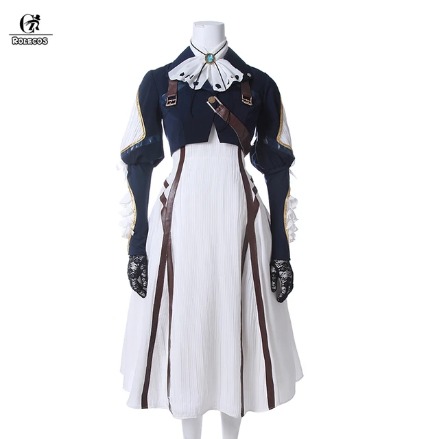 ROLECOS Violet Evergarden Cosplay Costume Anime Violet Evergarden Costume for Women Halloween (Top + Dress + Gloves) Size S-3XL-animated-img