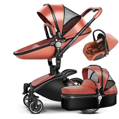 3 in 1 Leather Baby Stroller Set High 