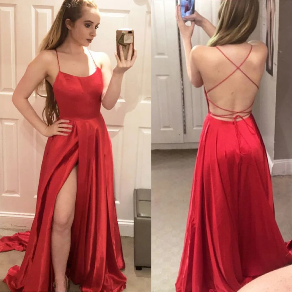 קנו שמלות ערב | Sexy Red Satin Evening 