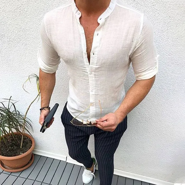 Men Shirt Slim Fit Long Sleeve Men's 
