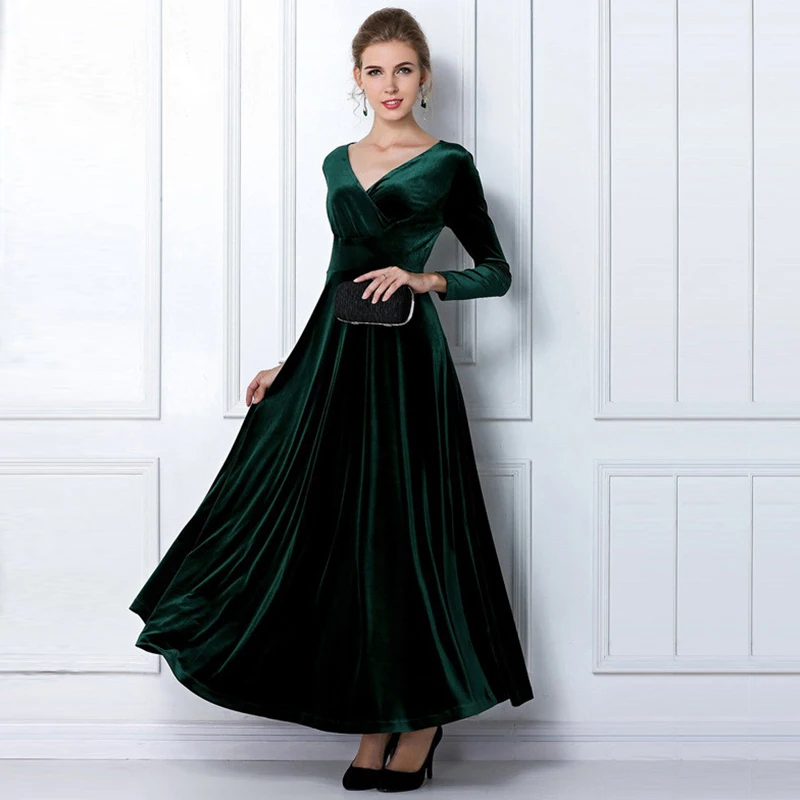 Autumn Winter Velvet Maxi Dresses Long 