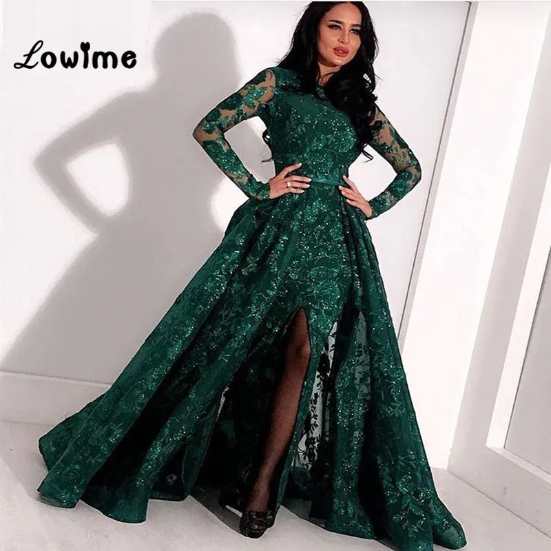 Emerald Green Lace Evening Dress 