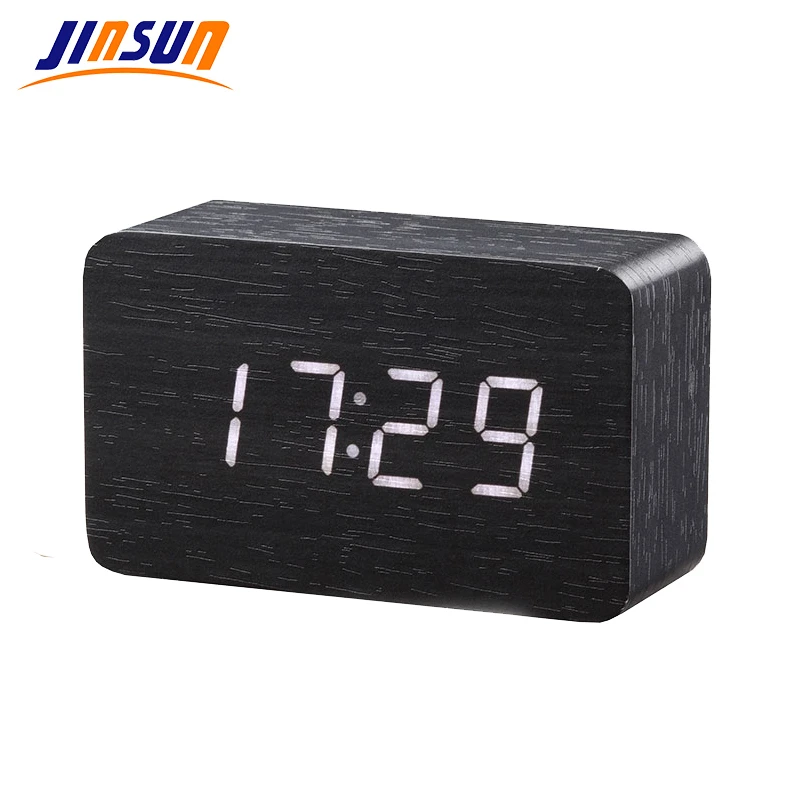 JINSUN Wood Bamboo LED Alarm Clock Reloj Despertador Modern Temperature Desk Clock LED Electronic Desktop Digital Table Clock-animated-img