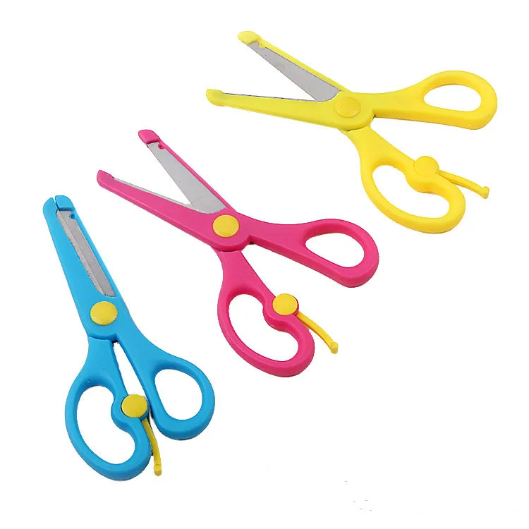 Children's Color Paper Cutter Effortless Rebound All Plastic Small Scissors  Round Head Safety Manual Paper Cutting Scissors